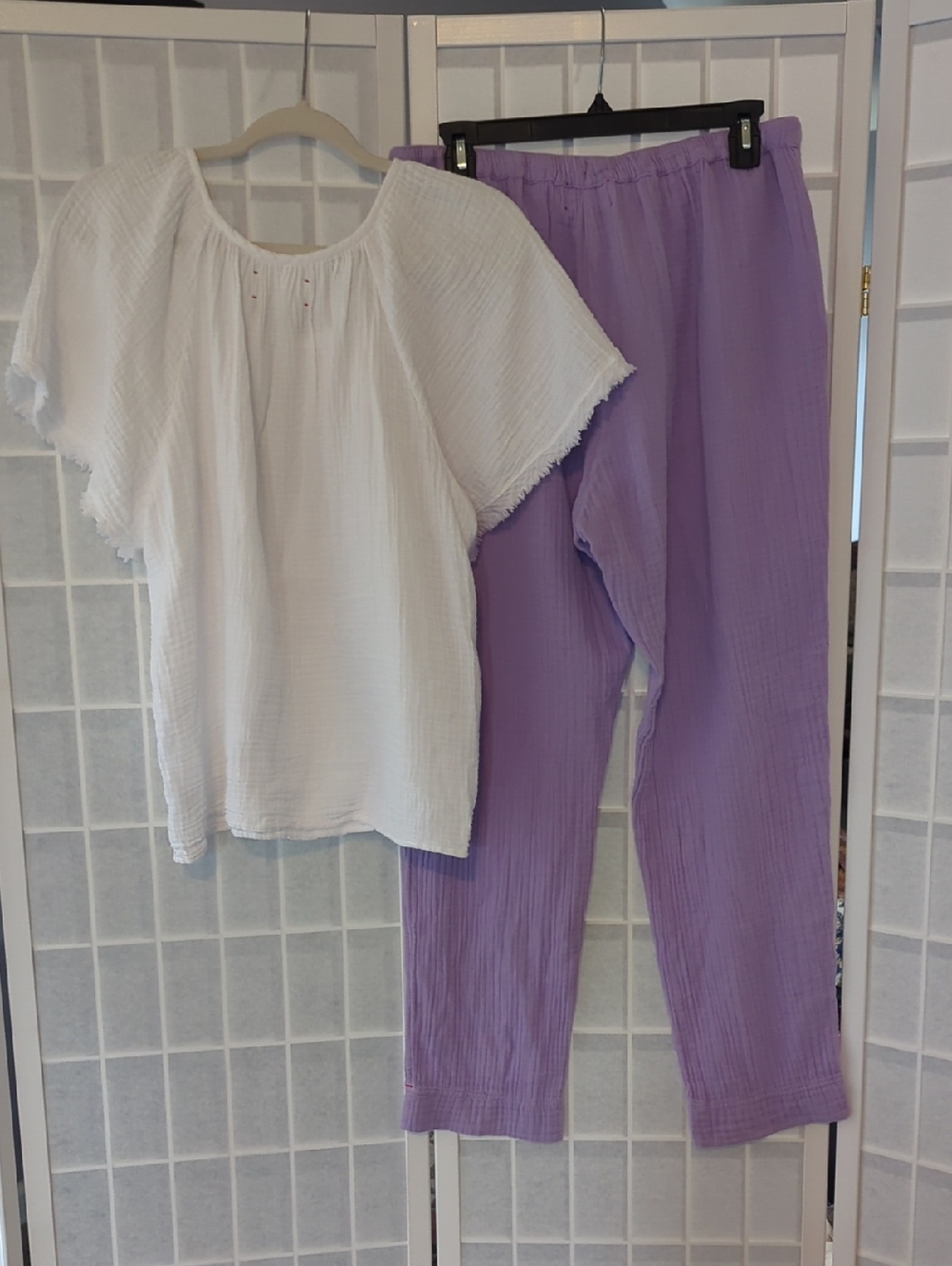 XiRENA White Gauze Top with Lavender Gauze Pant - Picture 10 of 11